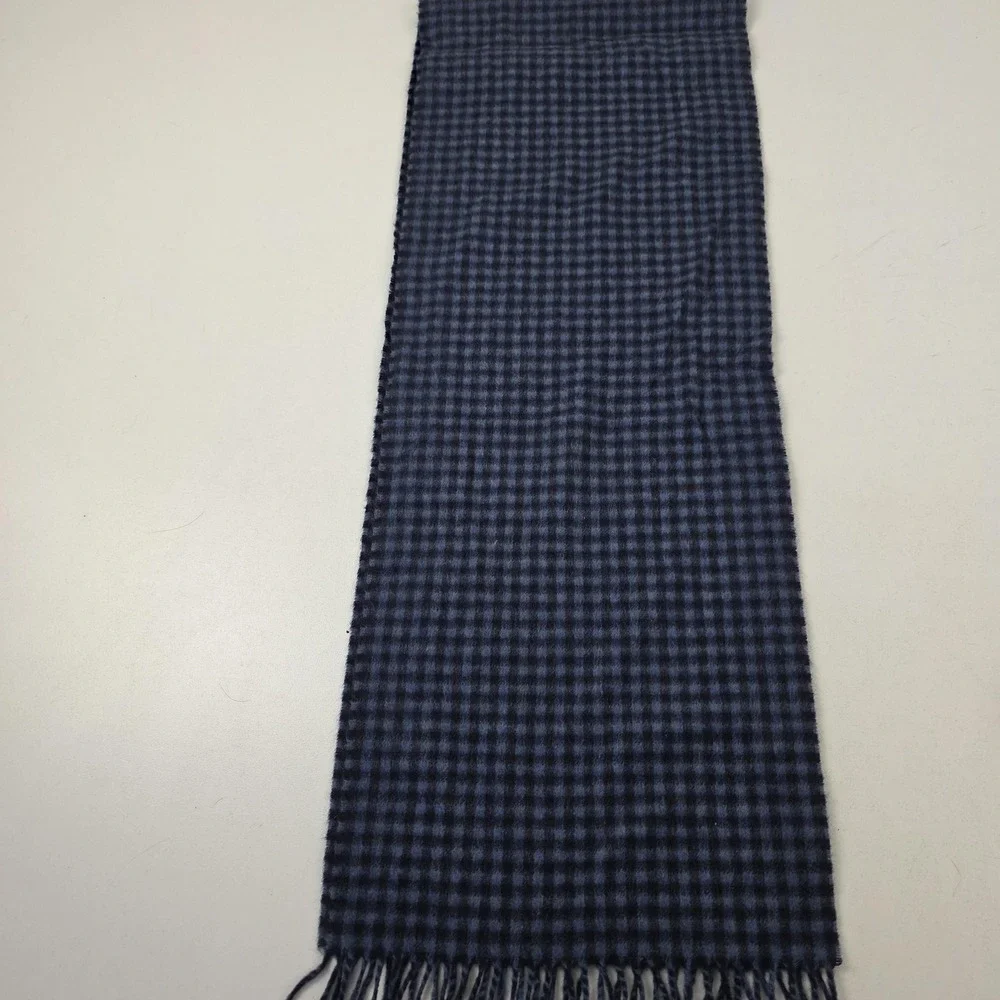 Hickey Freeman Scarf Mens Blue Plaid 100% Cashmere Fringe Winter Warm Soft